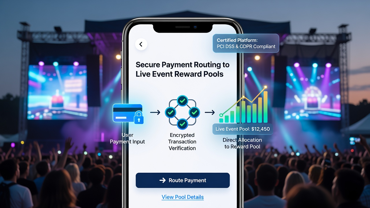 Close-up view of secure payment confirmation screen in a live event reward pool application