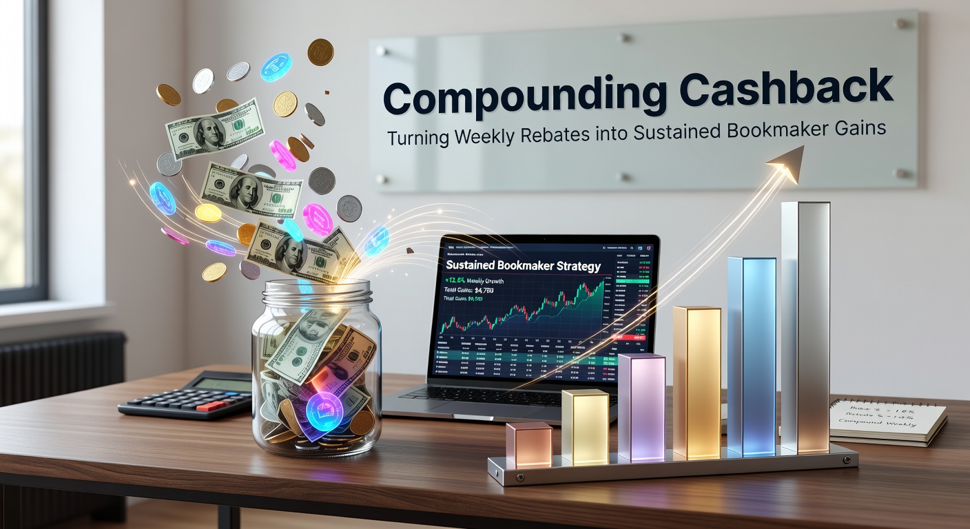 Graph showing exponential growth of compounded cashback rebates over time in a betting portfolio