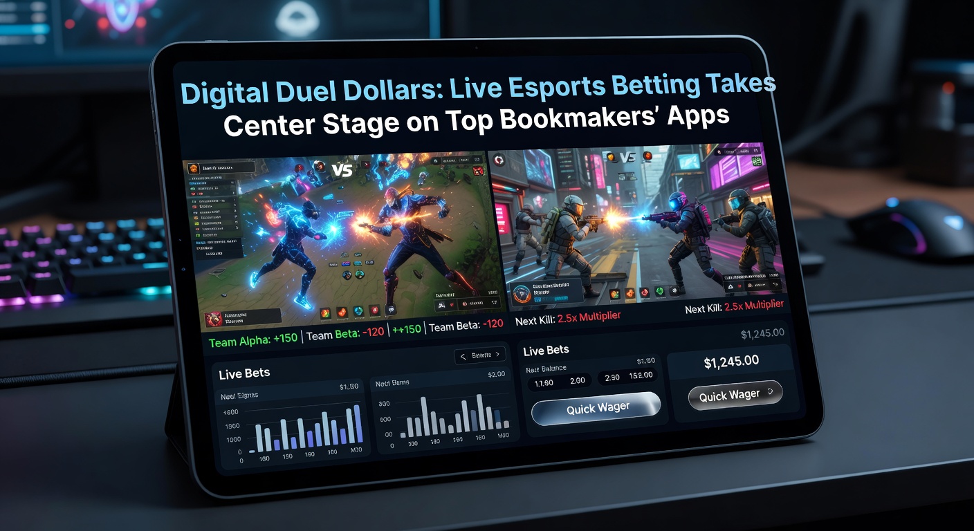 Vibrant esports arena with live betting odds displayed on a mobile app screen, capturing the high-energy action of a Counter-Strike match