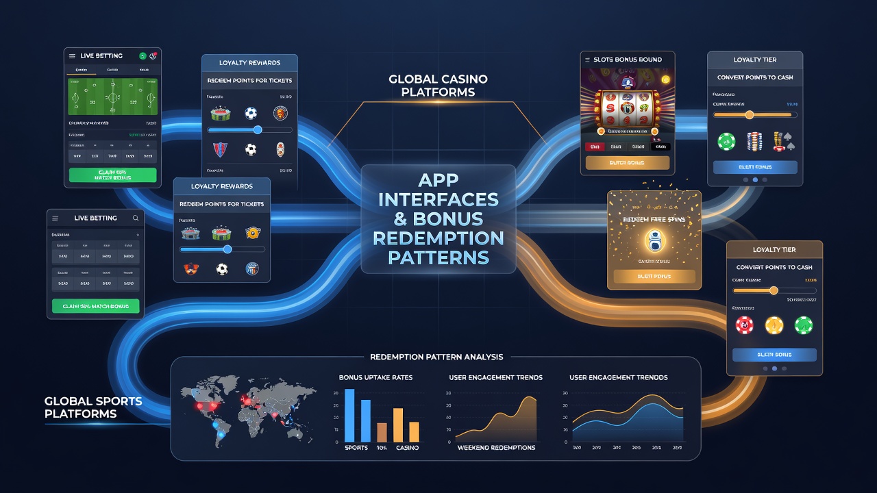 Casino app screen displaying bonus progress and redemption options on a tablet device