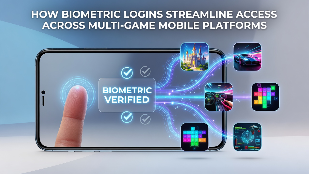 User interacting with facial recognition on a smartphone while switching between different mobile game interfaces