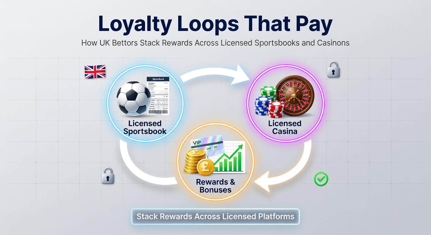 UK bettors reviewing loyalty rewards on multiple sportsbook apps, highlighting stacked bonuses and points systems