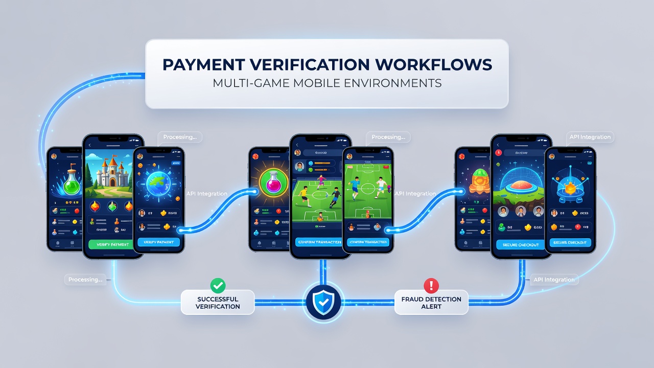 Detailed flowchart showing real-time payment checks in a multi-game mobile platform