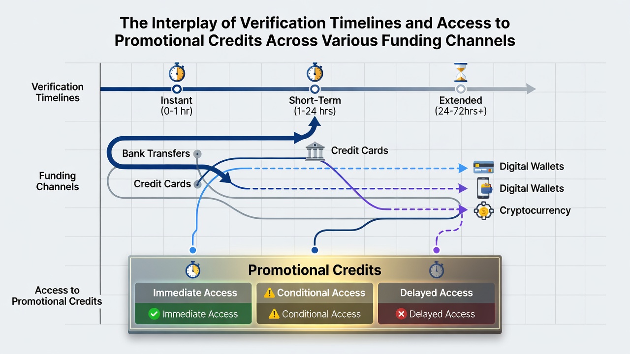 Timeline showing verification stages and promotional credit release in mobile betting apps